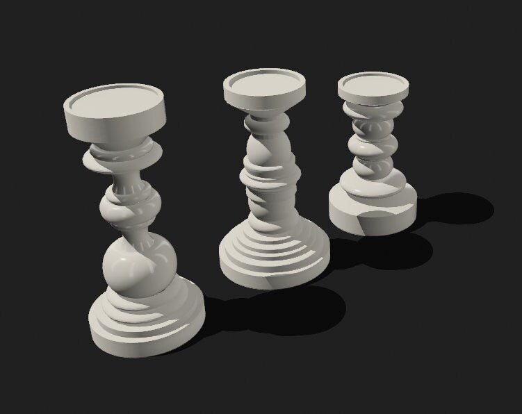 STL File - Miniature Pillar Candle Holders 3D STL Print File | Set of 3 | 1:12 Scale Dollhouse | Mini Decor | Resin Printer