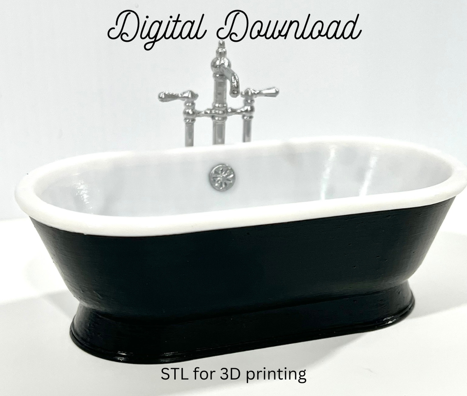STL File - 3D Printed Dollhouse Miniature Bath Tub | 1:12 Scale Classic Tub for Filament Printers like Bambu