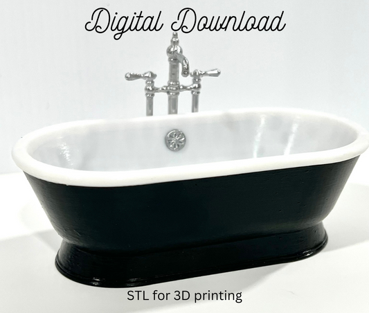 STL File - 3D Printed Dollhouse Miniature Bath Tub | 1:12 Scale Classic Tub for Filament Printers like Bambu