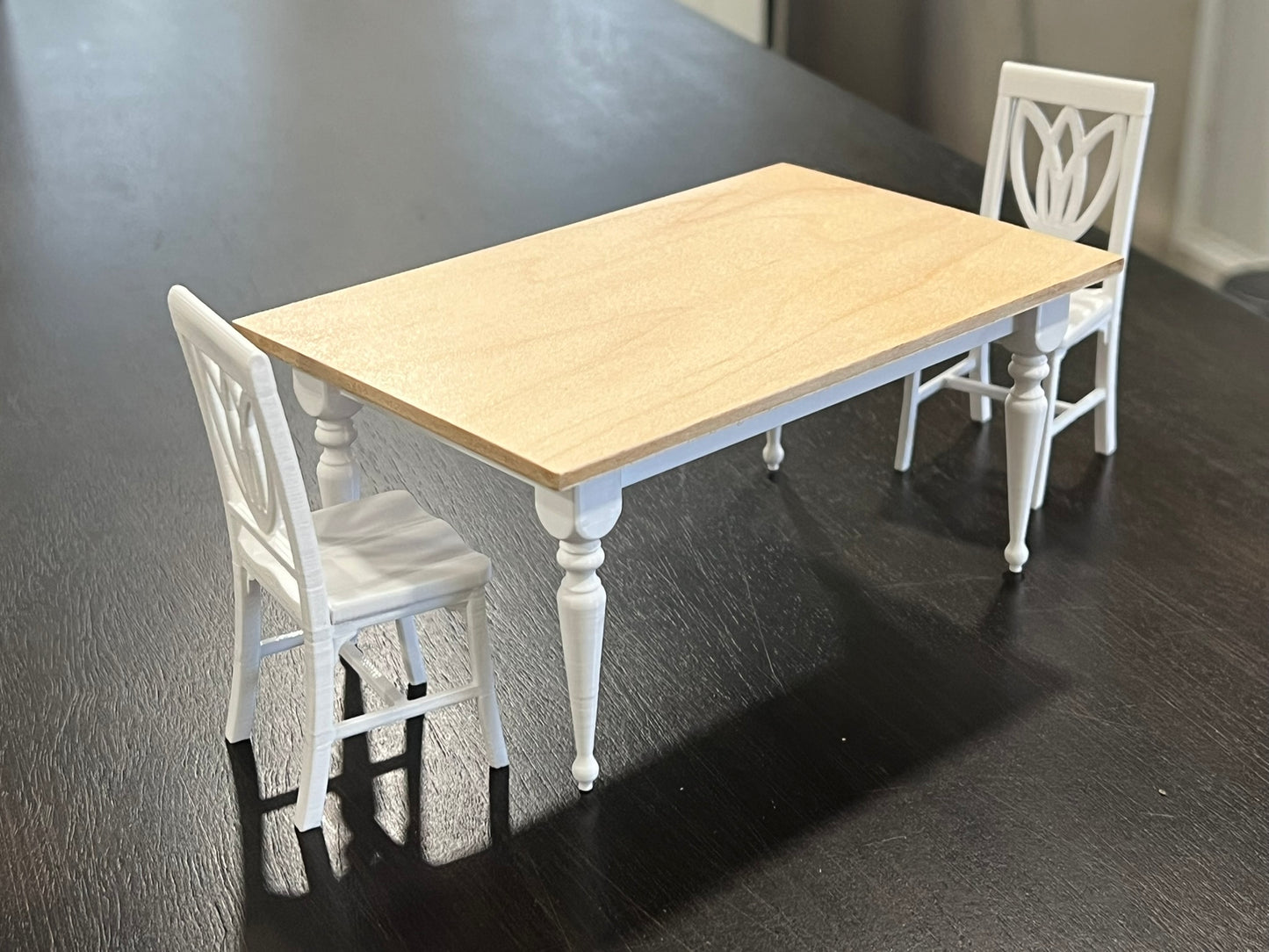 Miniature Dollhouse Turned Leg Table | 1:12 Scale Rustic Farmhouse Dining Table