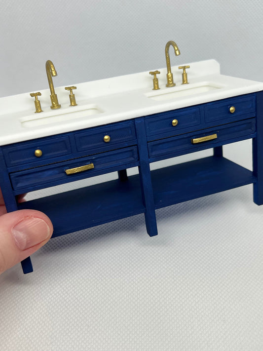 Navy Blue and White Double Sink 1:12 Scale Vanity