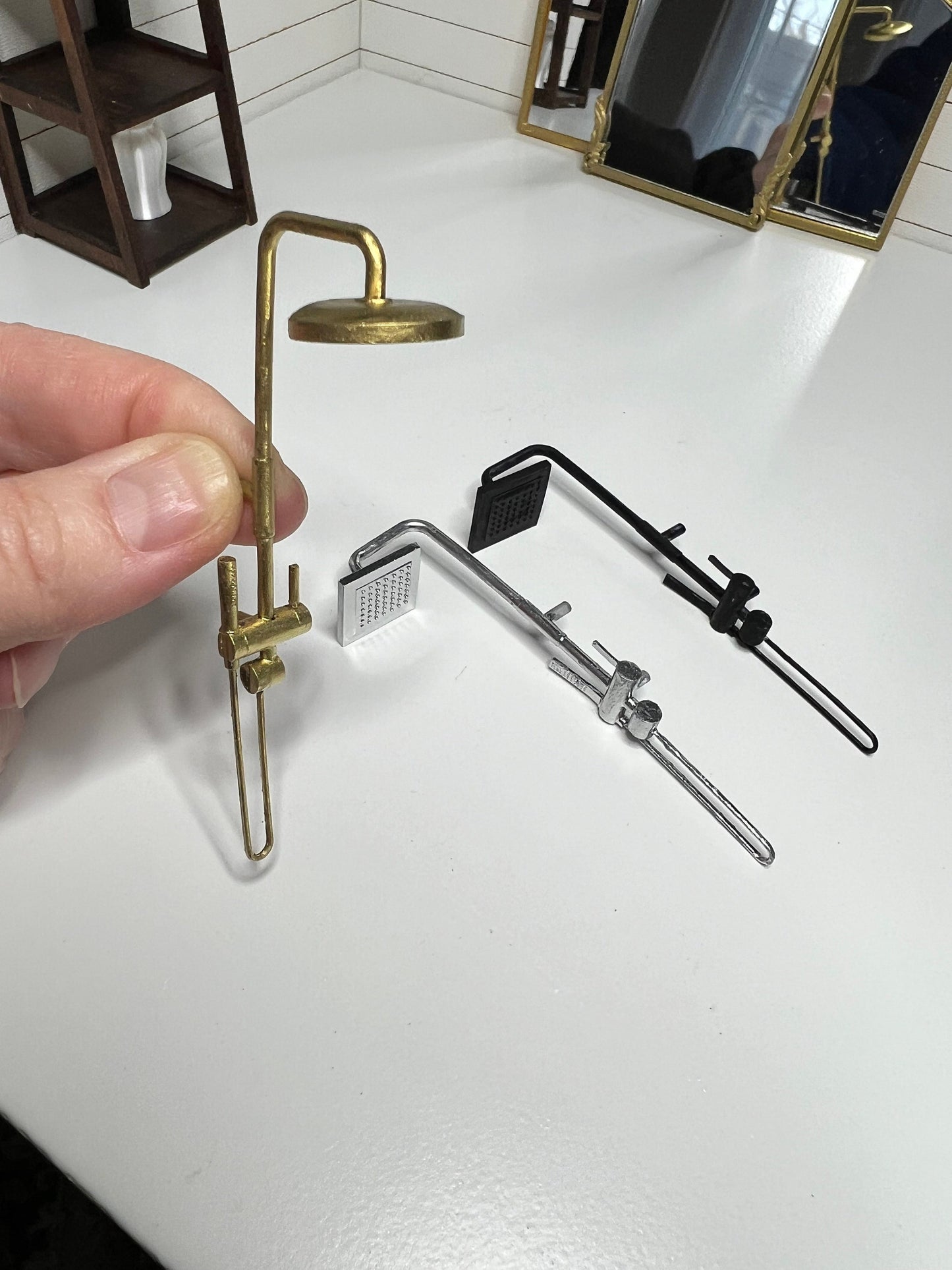 Miniature Dollhouse Wall Shower and Drain Set | 3D Printed 1:12 Scale Wall and Hand Shower and Drain | Round or Square Head and Drain