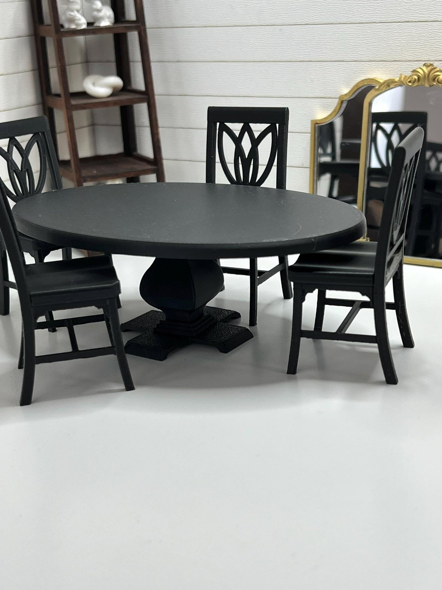 Dollhouse Miniature Contemporary Dining Table | 1:12 Scale Pedestal Table | Modern Miniature 3D Printed Black Table