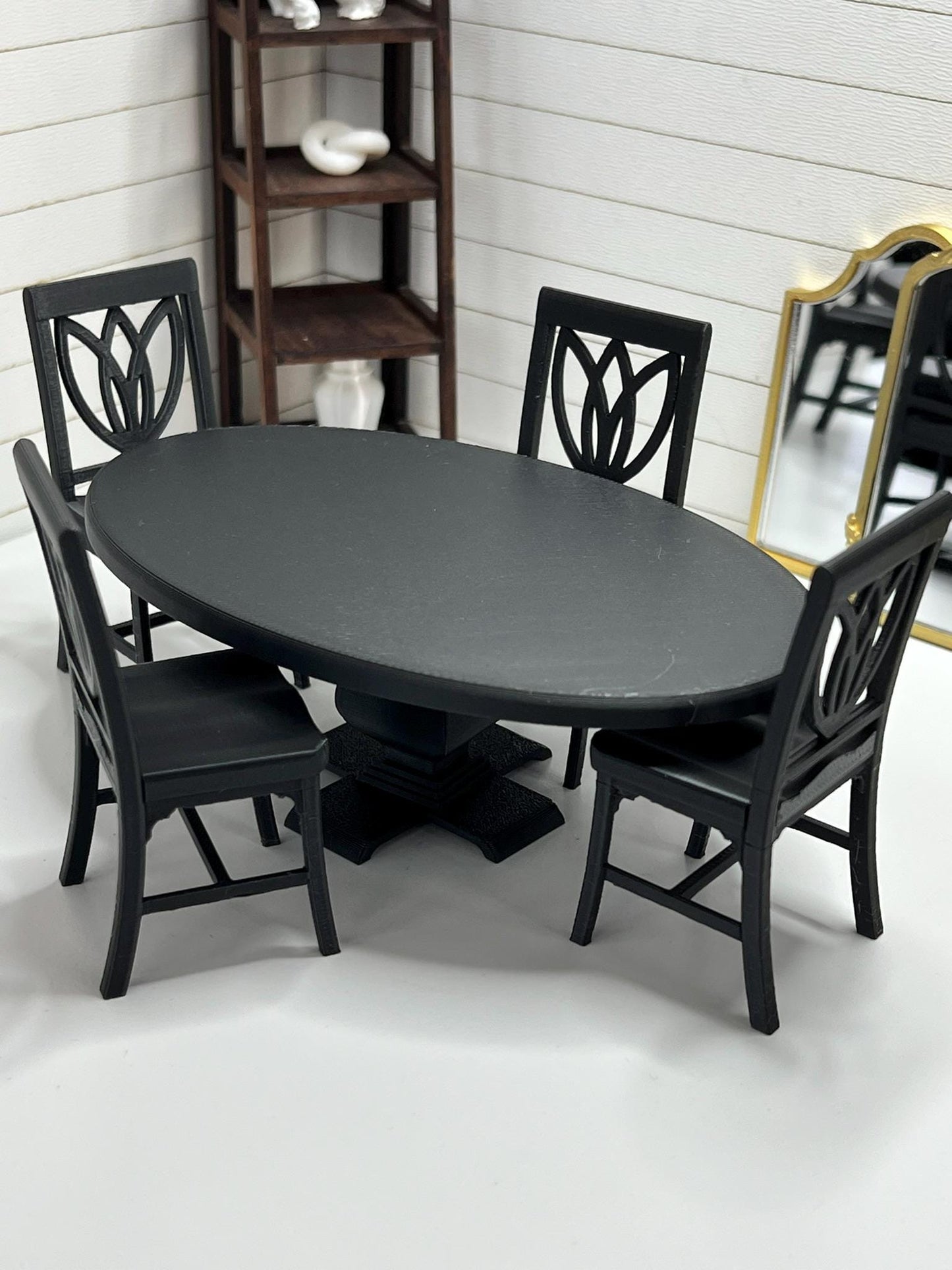 Dollhouse Miniature Contemporary Dining Table | 1:12 Scale Pedestal Table | Modern Miniature 3D Printed Black Table