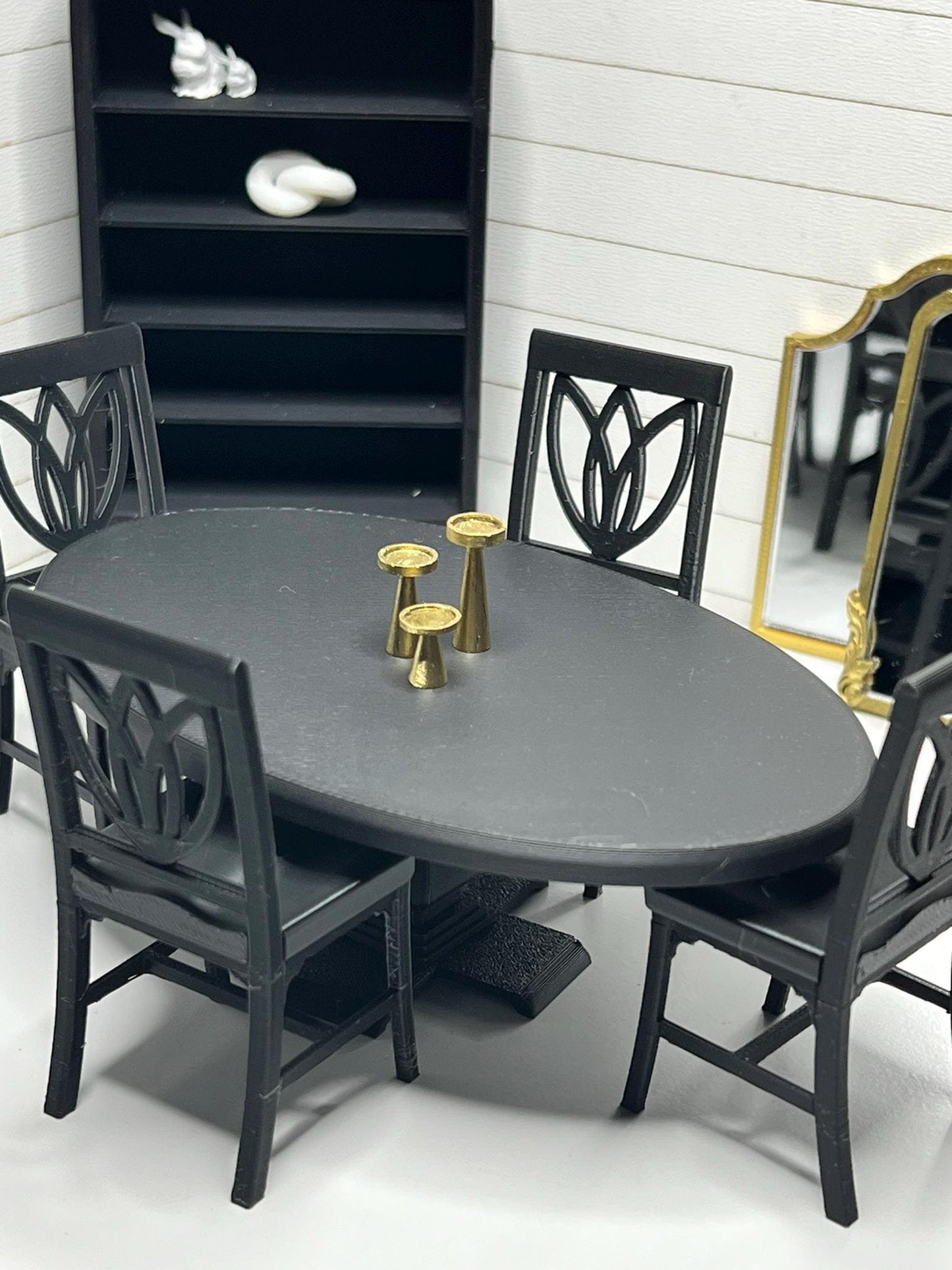 Dollhouse Miniature Contemporary Dining Table | 1:12 Scale Pedestal Table | Modern Miniature 3D Printed Black Table