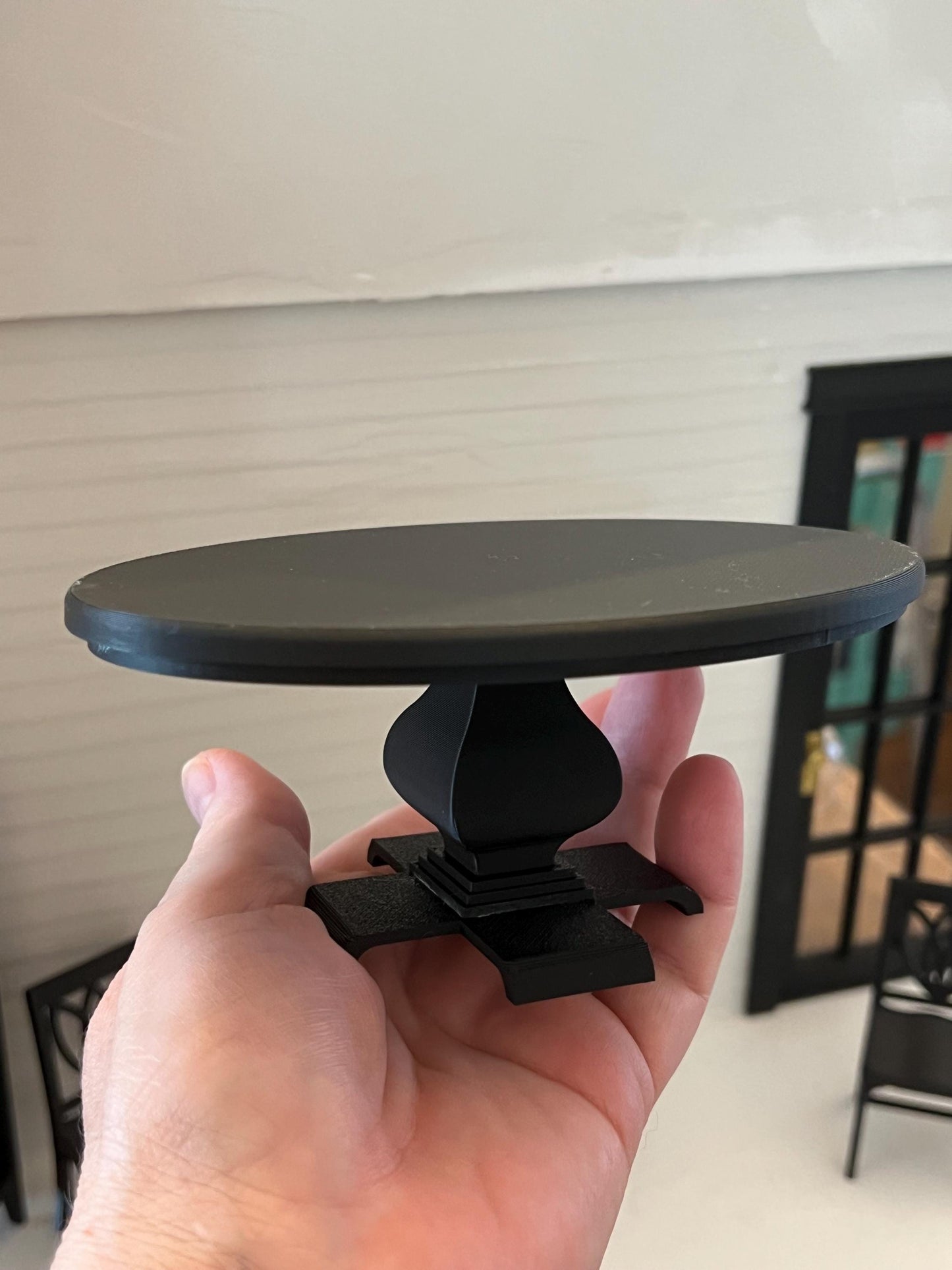 Dollhouse Miniature Contemporary Dining Table | 1:12 Scale Pedestal Table | Modern Miniature 3D Printed Black Table