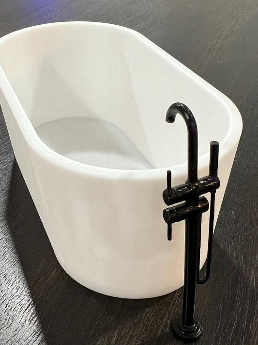 Miniature Dollhouse Bathtub | 1:12 Scale 3D Printed Bath | Oval Tub with Straight Sides | Option to Bundle with Standing Faucet