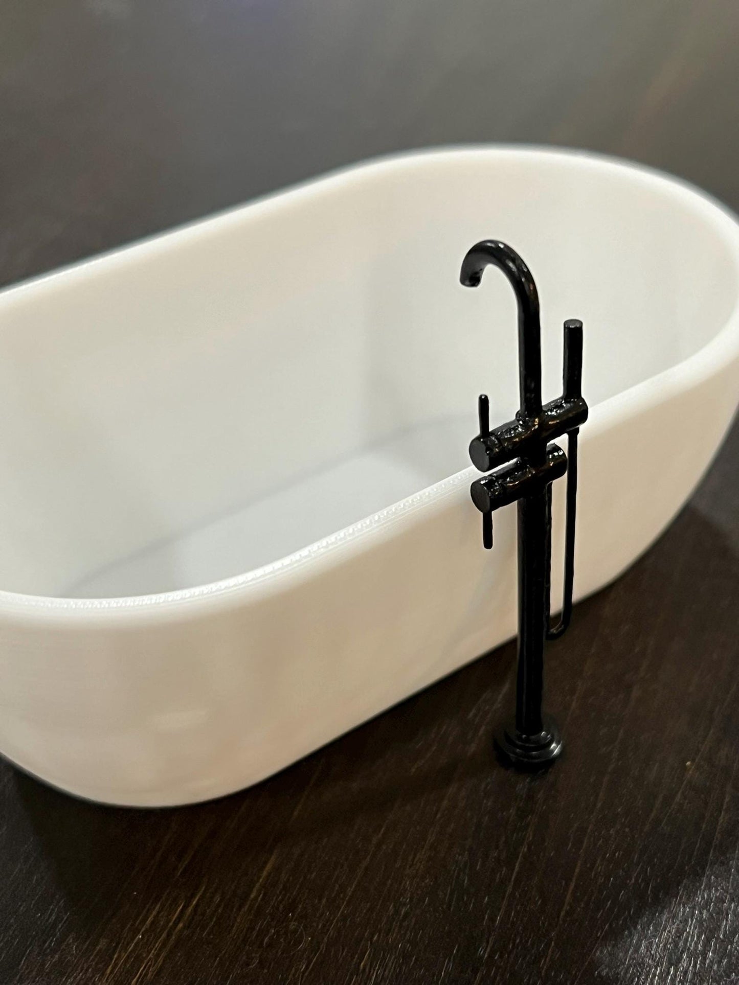 Miniature Dollhouse Bathtub | 1:12 Scale 3D Printed Bath | Oval Tub with Rounded Bowl Sides | Bundle with Standing Faucet | Modern Minis