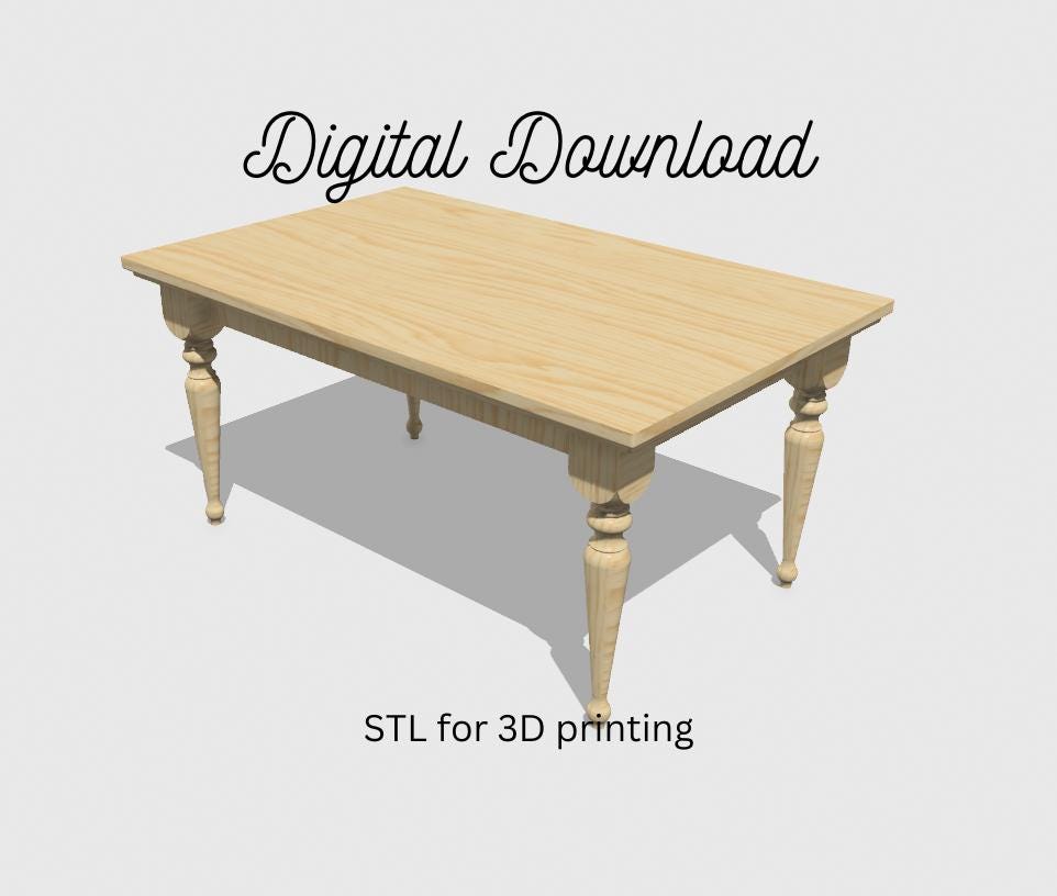 STL File - Miniature Modern Turned Leg Dining Table STL | File for 1:12 Scale Dollhouse Table | 3D Print  File | 3D Filament Printer | Bambu