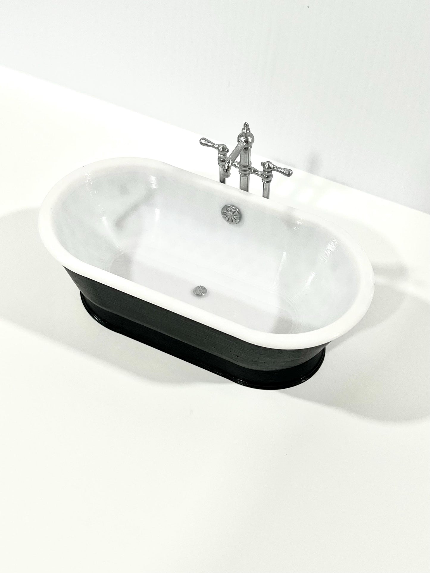 Miniature Dollhouse Rolltop Bathtub | 1-12 Scale Black & White Pedestal Tub
