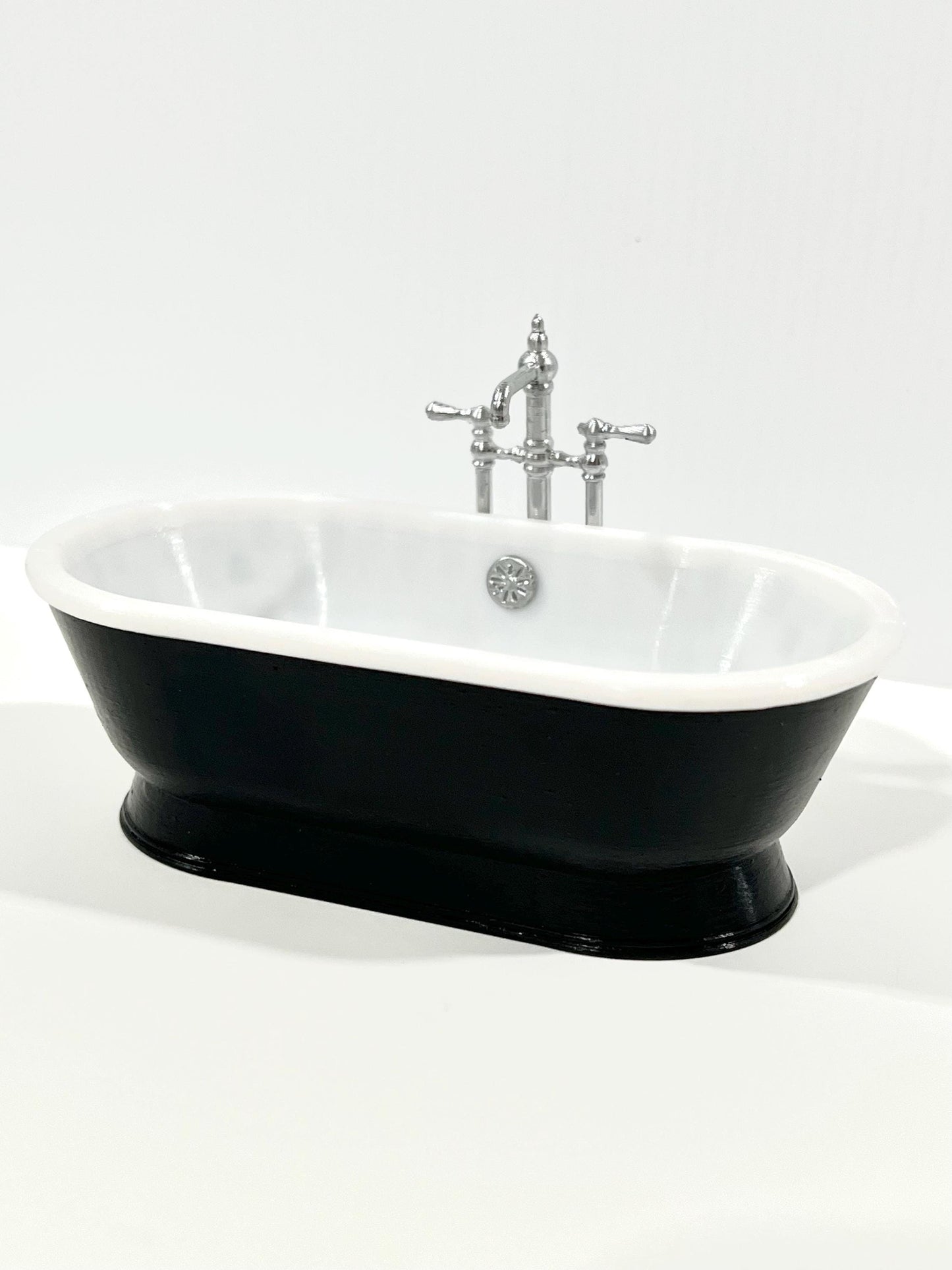 Miniature Dollhouse Rolltop Bathtub | 1-12 Scale Black & White Pedestal Tub