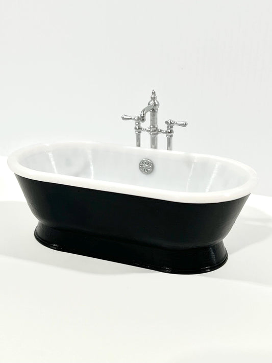 Miniature Dollhouse Rolltop Bathtub | 1-12 Scale Black & White Pedestal Tub