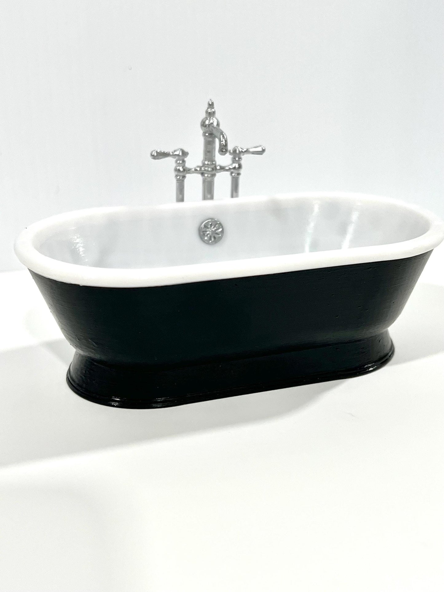 Miniature Dollhouse Rolltop Bathtub | 1-12 Scale Black & White Pedestal Tub