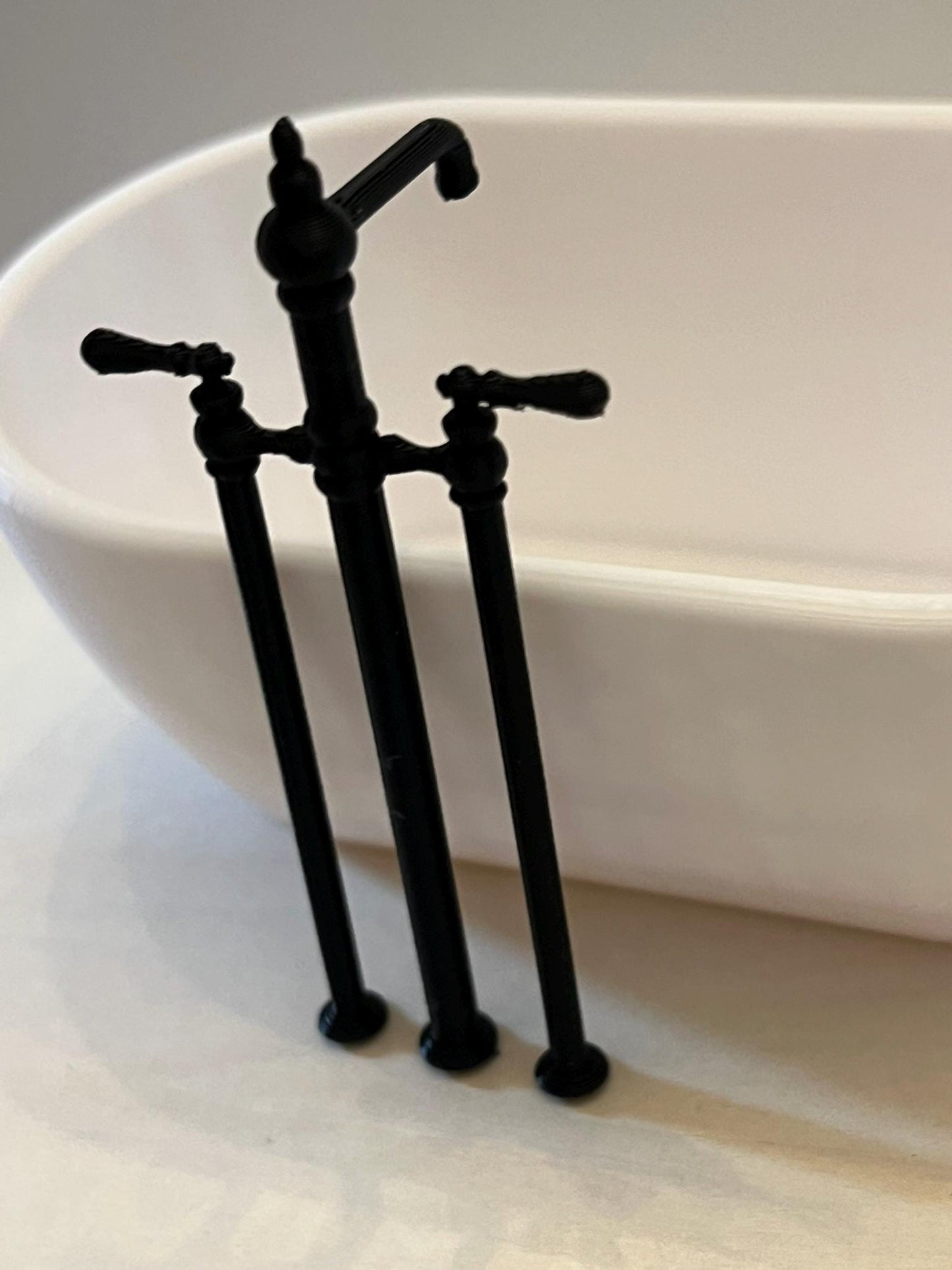 Miniature Dollhouse Bathtub | 1:12 Scale 3D Printed Bath | Oval Tub with Straight Sides | Option to Bundle with Standing Faucet