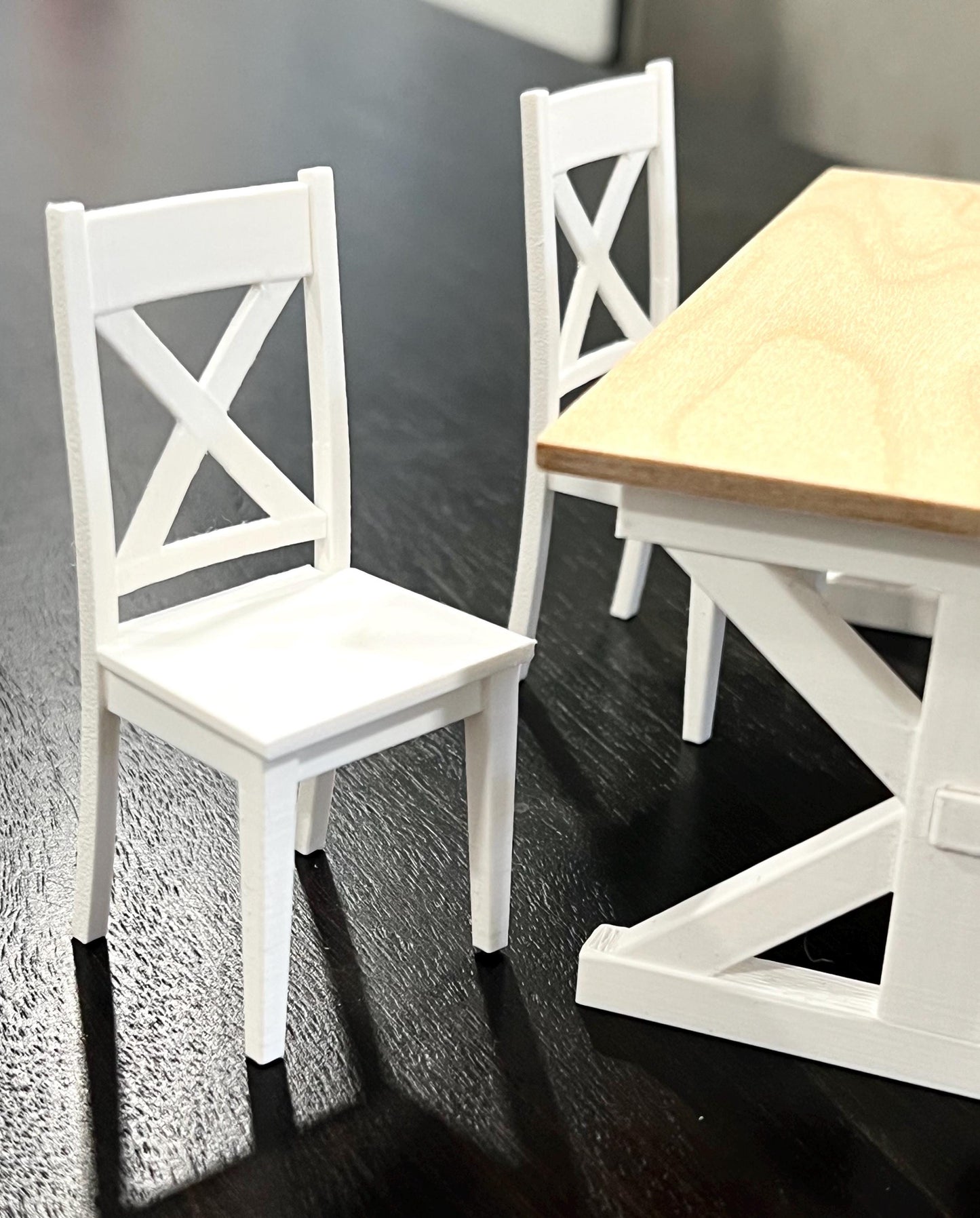 Dollhouse Miniature X-Back Dining Chairs | 1:12 Scale 3D Printed Mini Farmhouse Chairs