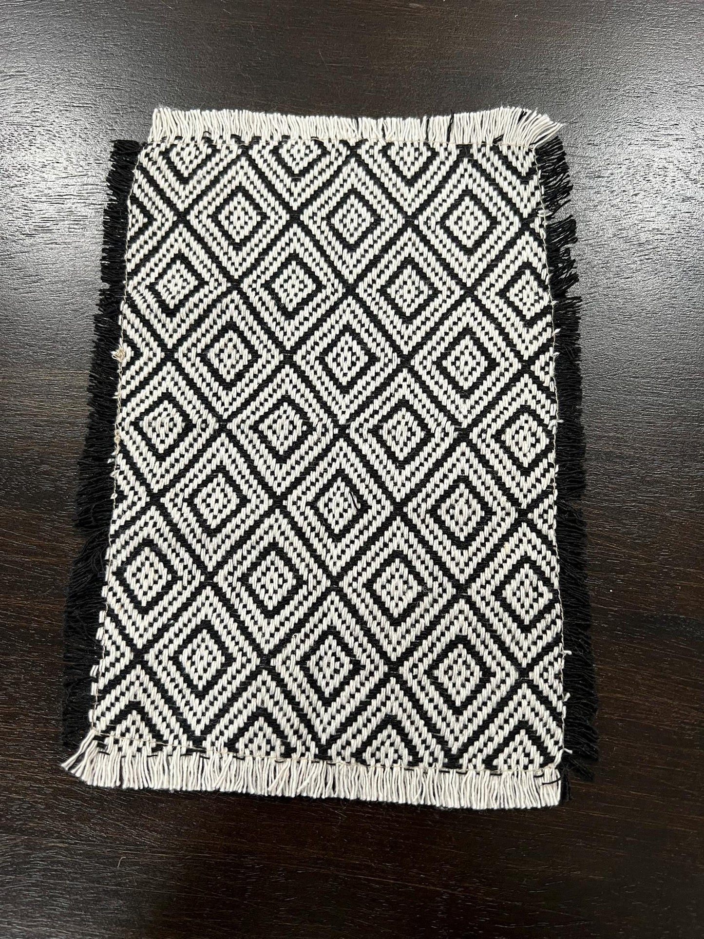 Dollhouse Miniature Knit Blanket or Rug | 1-12 Scale Black/White Diamond Pattern