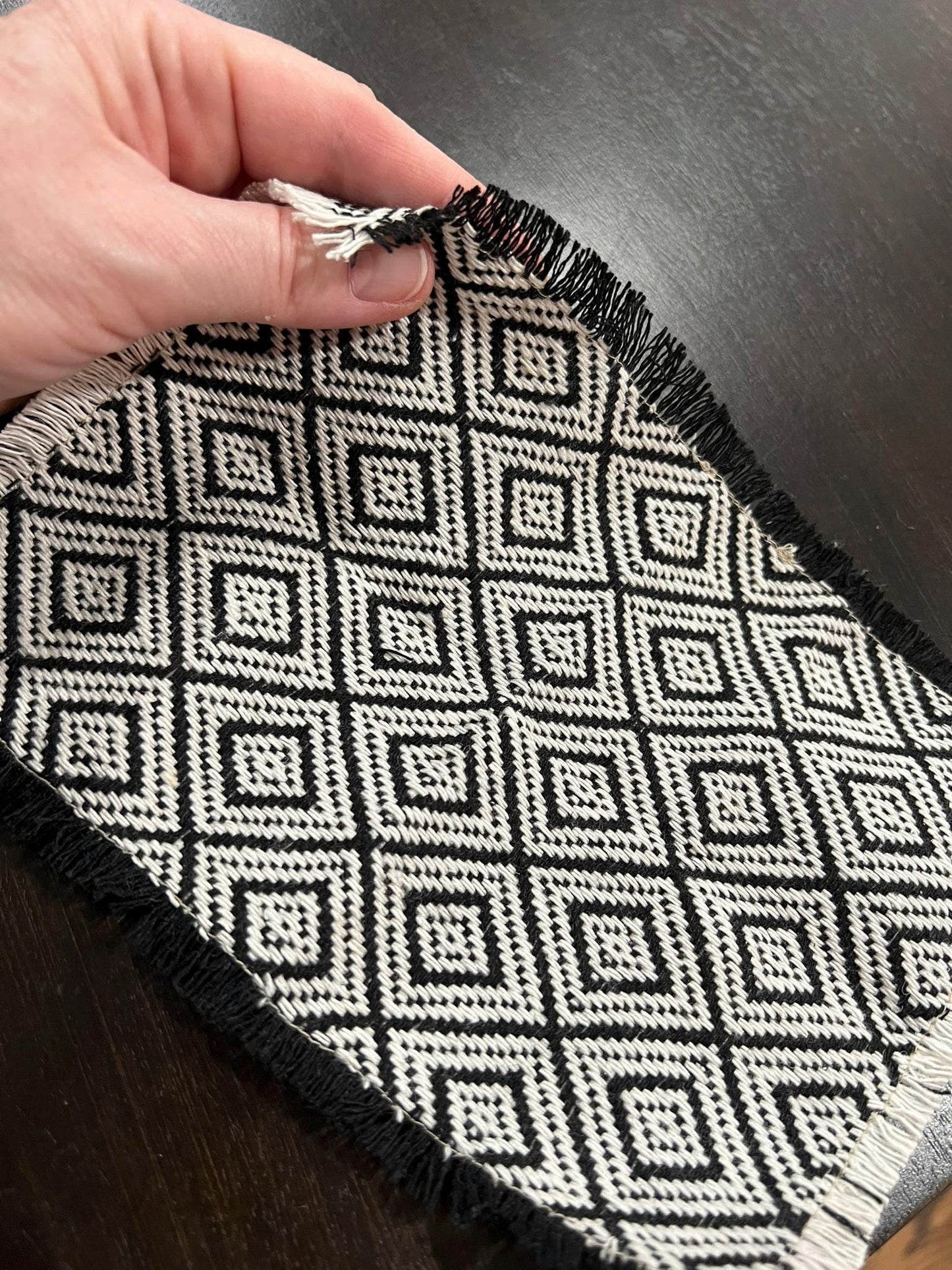 Dollhouse Miniature Knit Blanket or Rug | 1-12 Scale Black/White Diamond Pattern