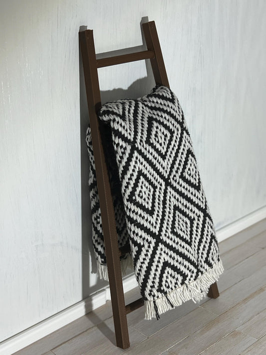 Dollhouse Miniature Knit Blanket or Rug | 1-12 Scale Black/White Diamond Pattern